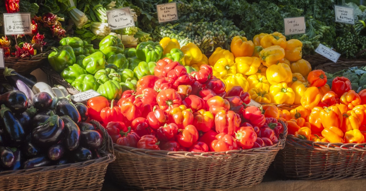 colorful produce in baskets